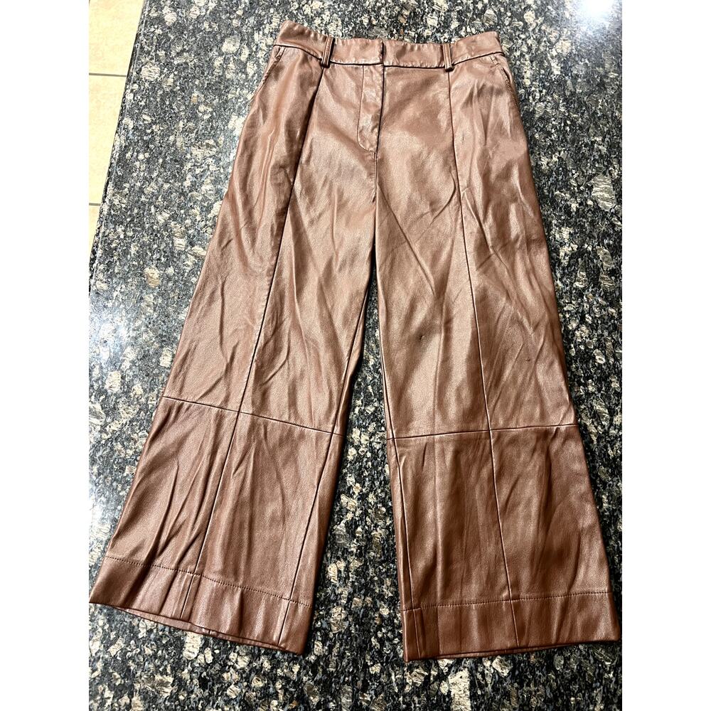 Woven Cropped Jacket and Faux Leather Culotte Pants Set - Brown/Tan - Picture 8 of 12